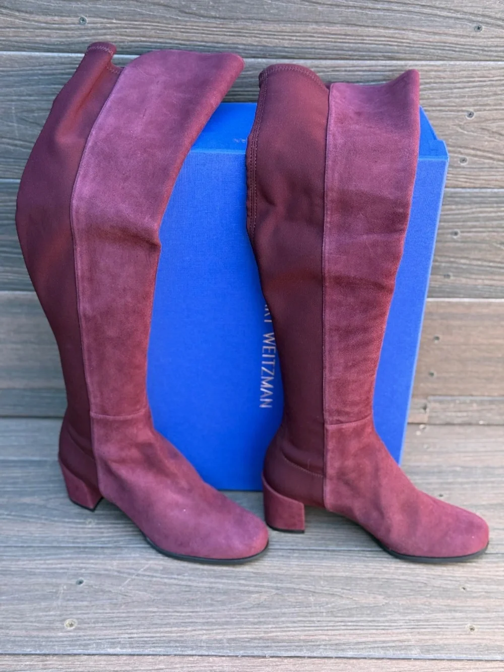 Stuart Weitzman 5050 block heel OTK cabernet boot size 7.5M